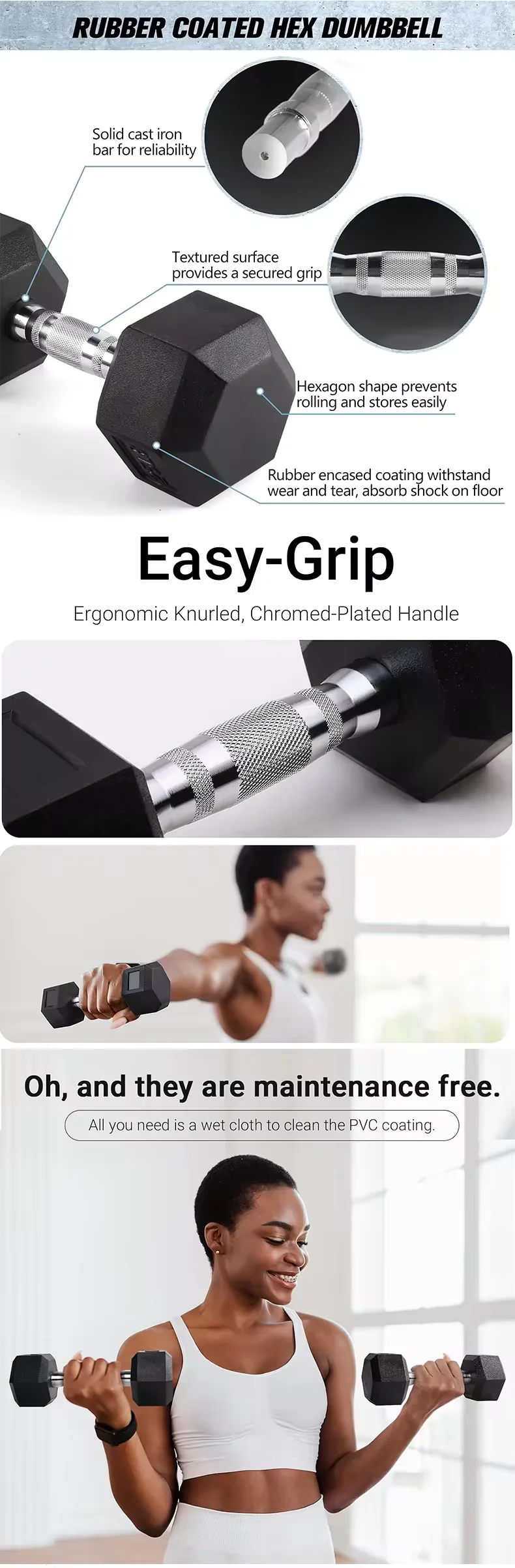 Cheap Wholesale 100lbs Hex Rubber Gym Dumbbells Lbs Fitness Weights Cast Iron Rubber Coated Hex Dumbbells Set With Rack - Image 15