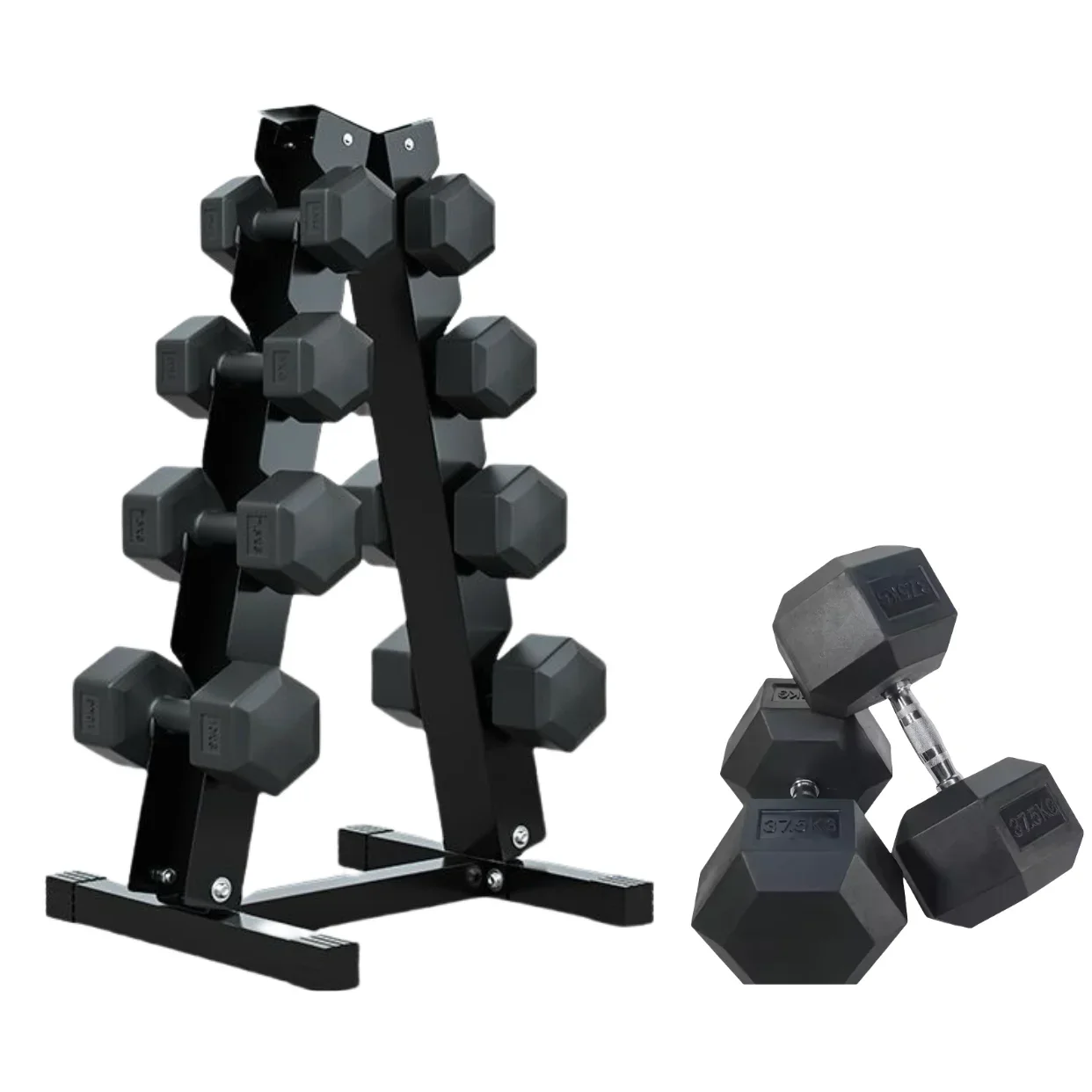 Cheap Wholesale 100lbs Hex Rubber Gym Dumbbells Lbs Fitness Weights Cast Iron Rubber Coated Hex Dumbbells Set With Rack - Image 5