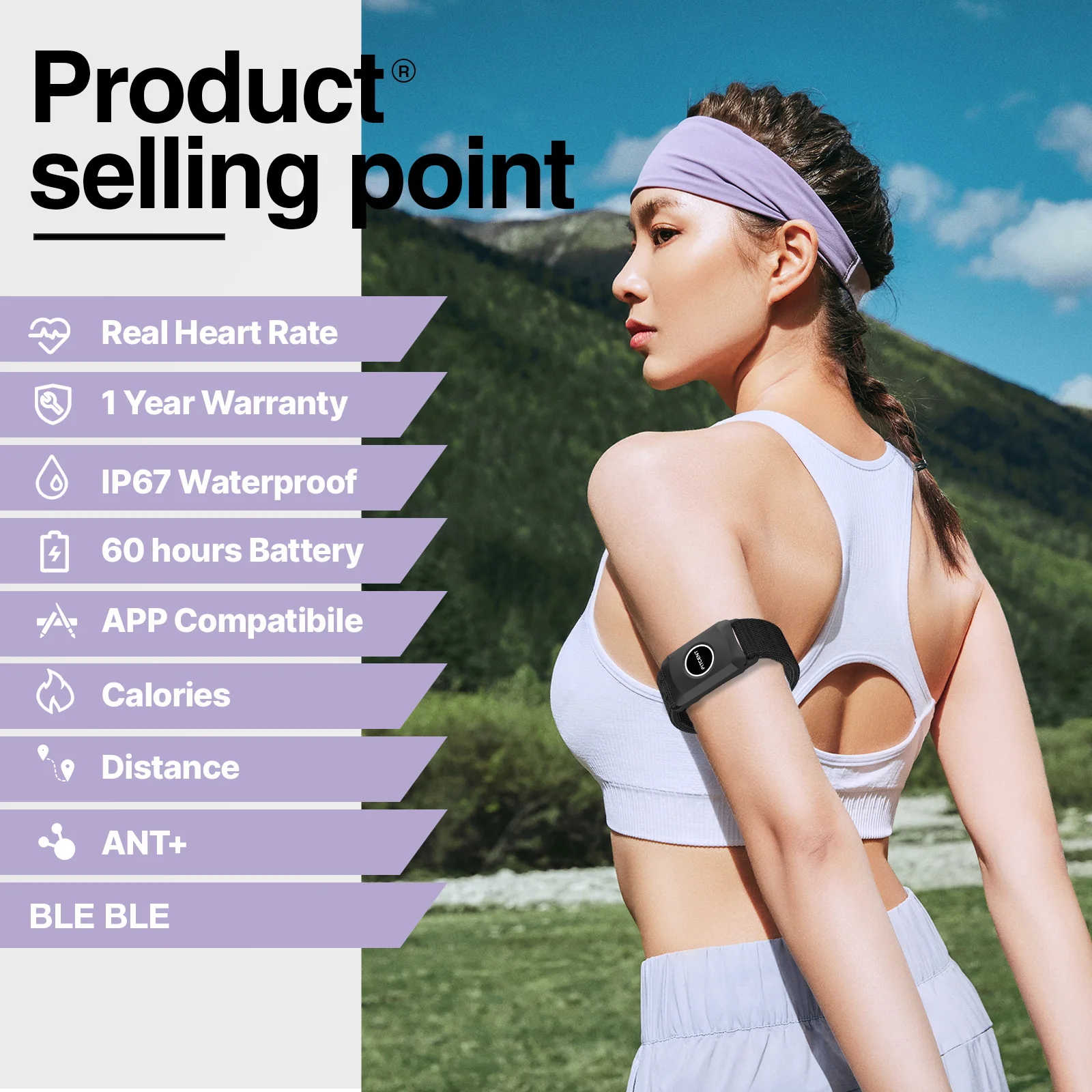 Bluetooth 5.0 ANT+ Heart Rate Monitor Armband with HR Zones/Calories Burned Optical HRM Sensor for Fitness Cycling Running - Image 2
