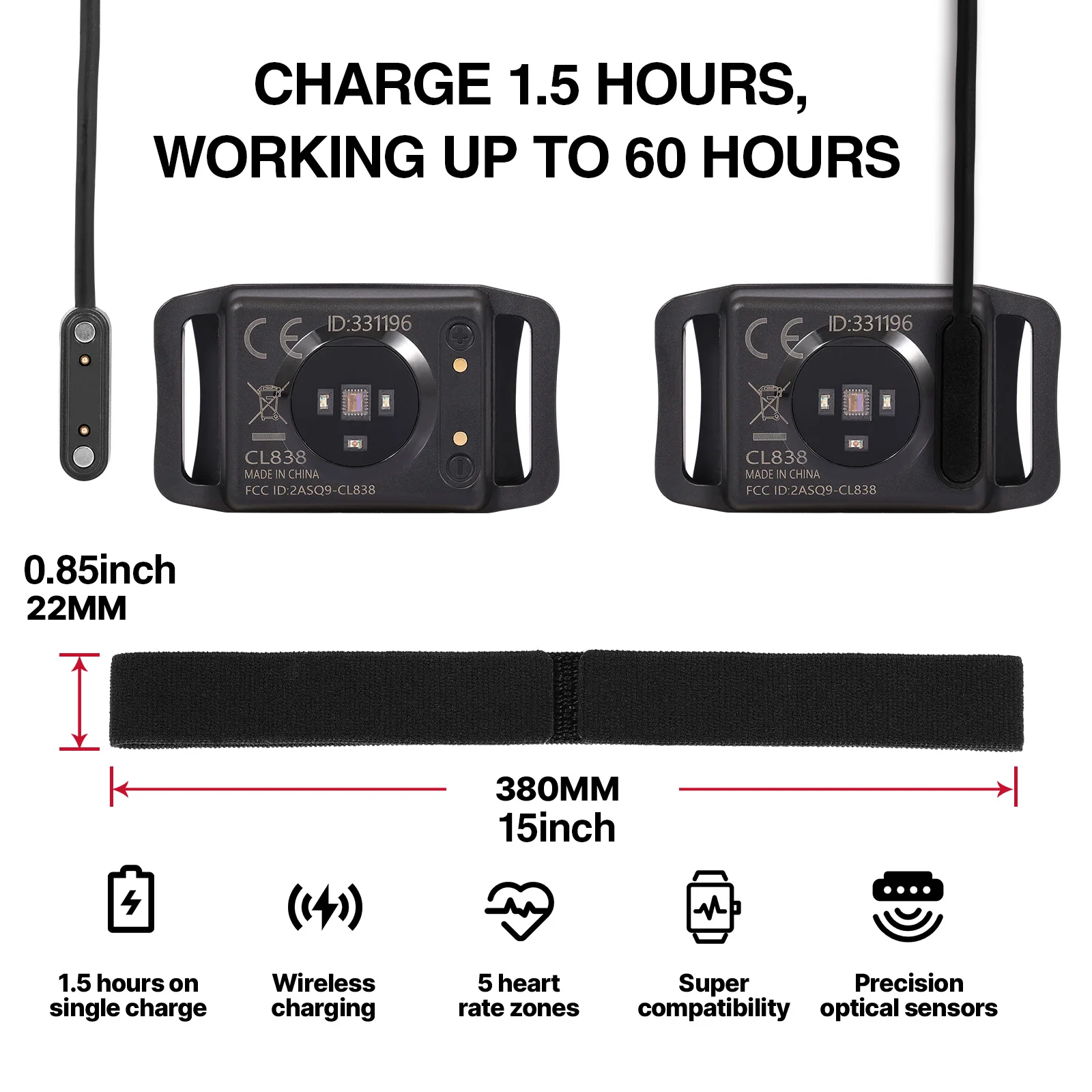 Bluetooth 5.0 ANT+ Heart Rate Monitor Armband with HR Zones/Calories Burned Optical HRM Sensor for Fitness Cycling Running - Image 4