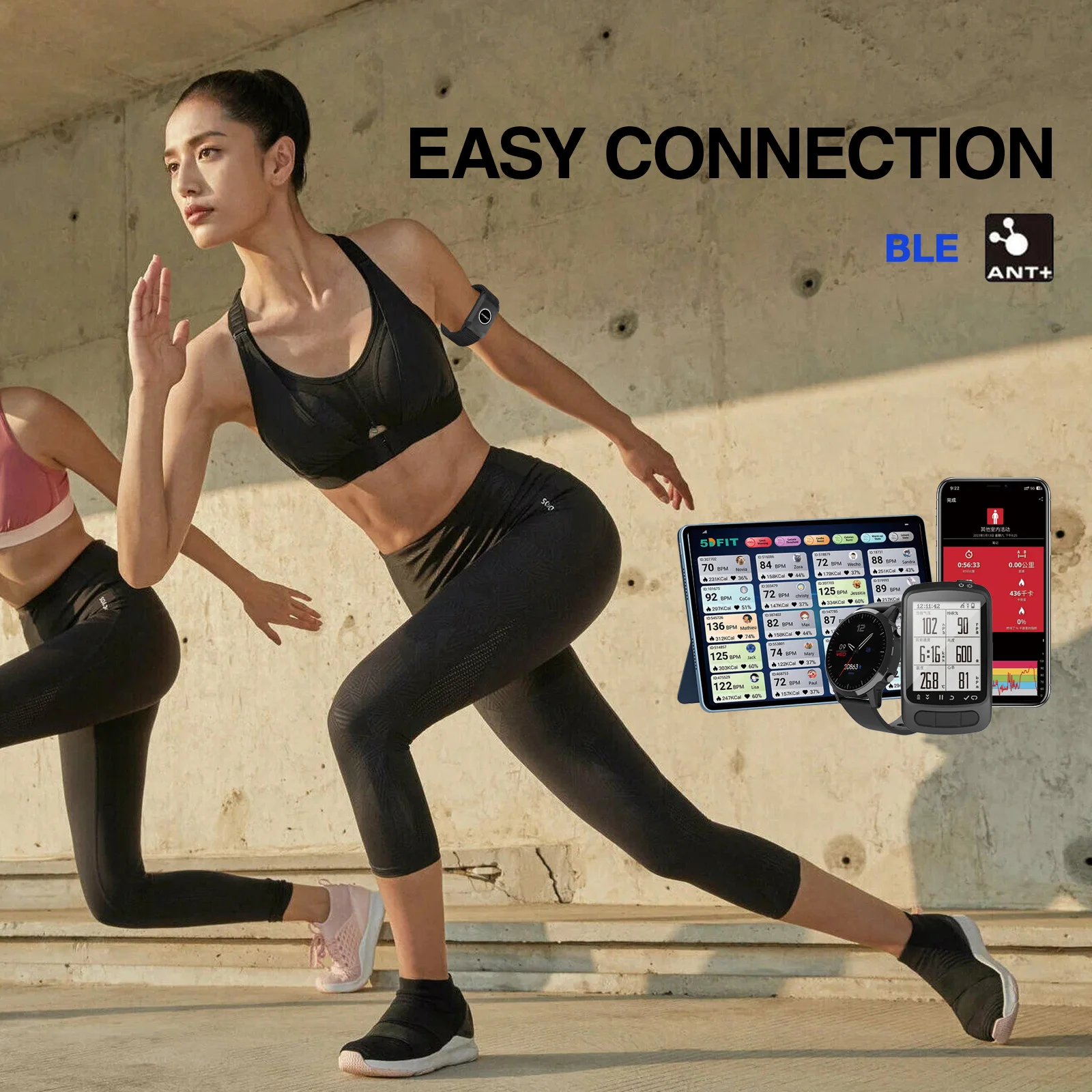 Bluetooth 5.0 ANT+ Heart Rate Monitor Armband with HR Zones/Calories Burned Optical HRM Sensor for Fitness Cycling Running - Image 3