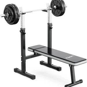Weight Bench Press with Squat Rack Folding Multi-Function Dip Station for Full Body Workout Home Gym Strength